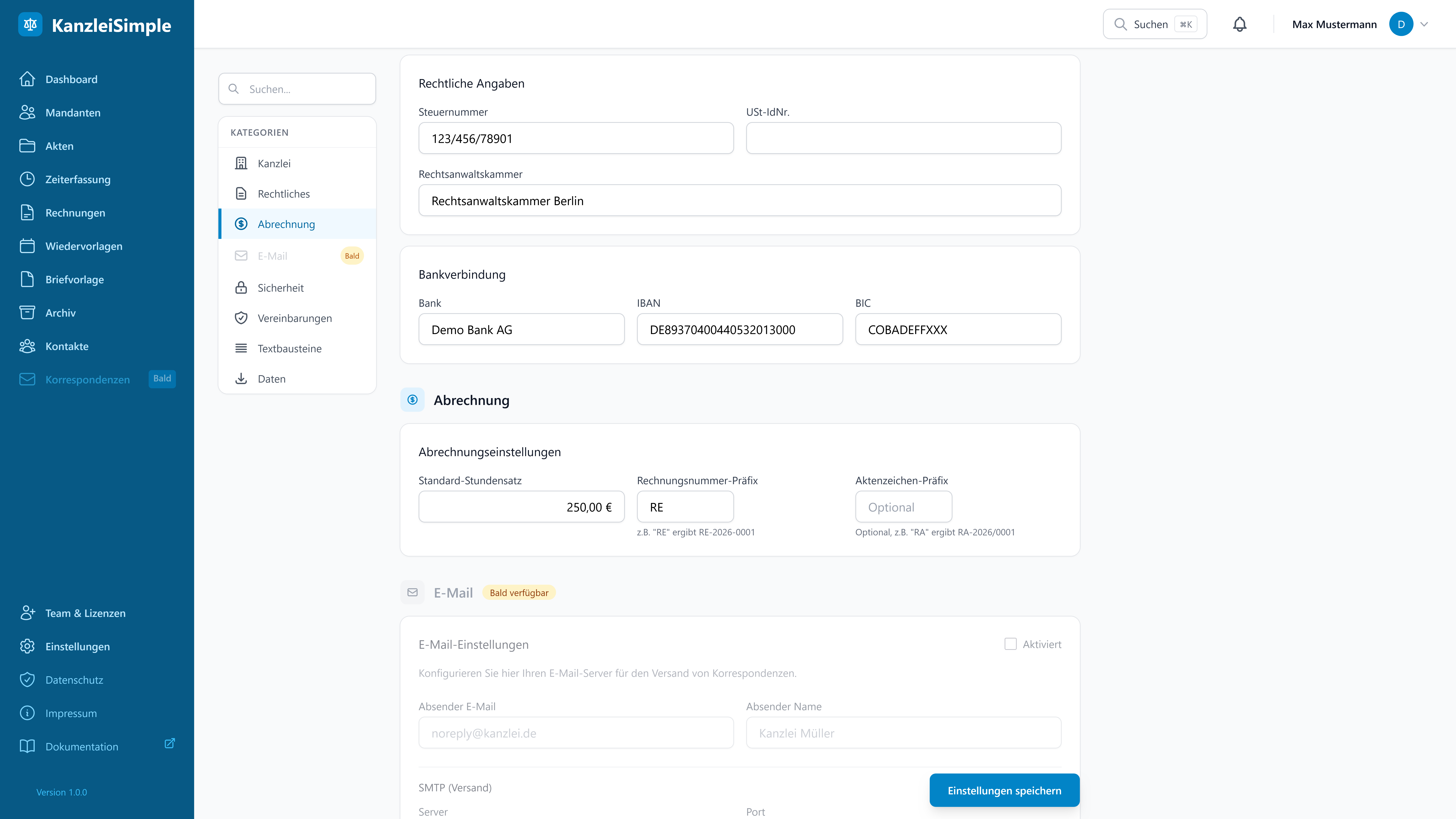 Rechnungs-Einstellungen