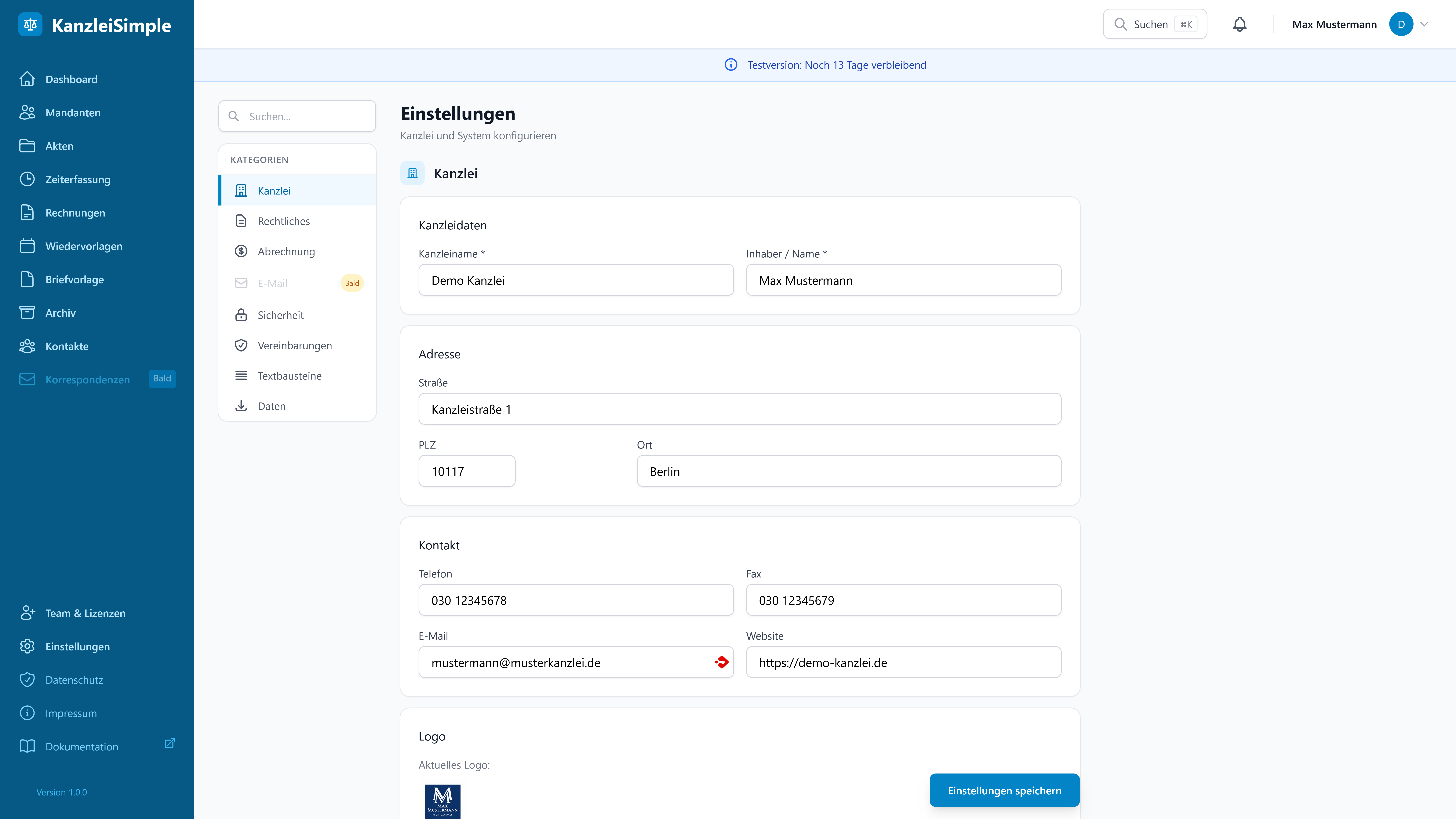 Einstellungen-Übersicht