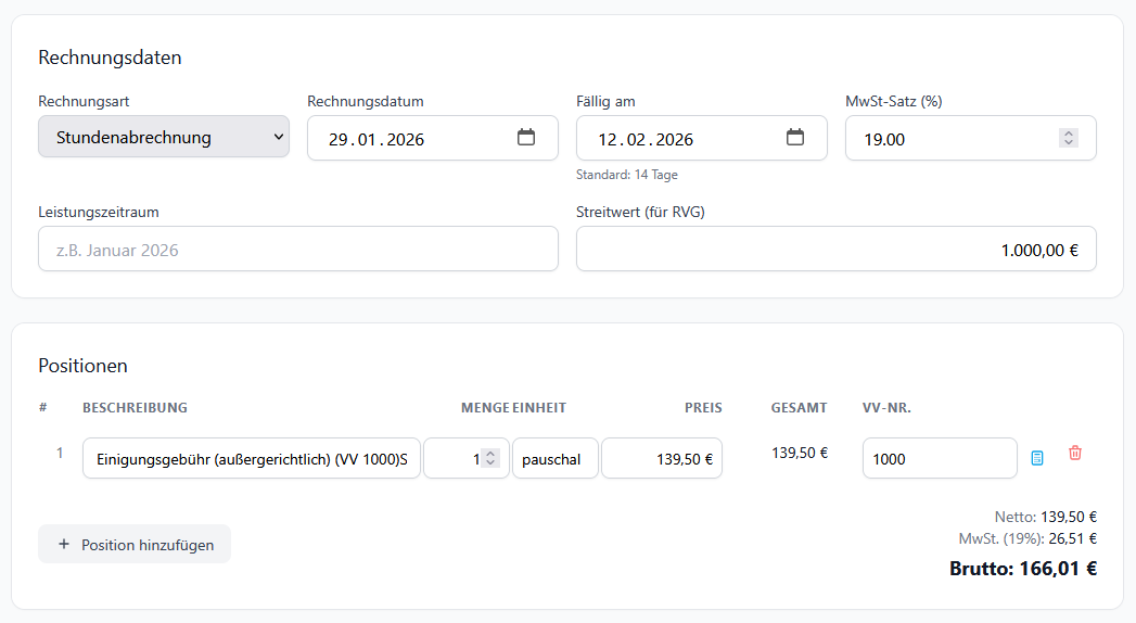 RVG-Rechner in KanzleiSimple