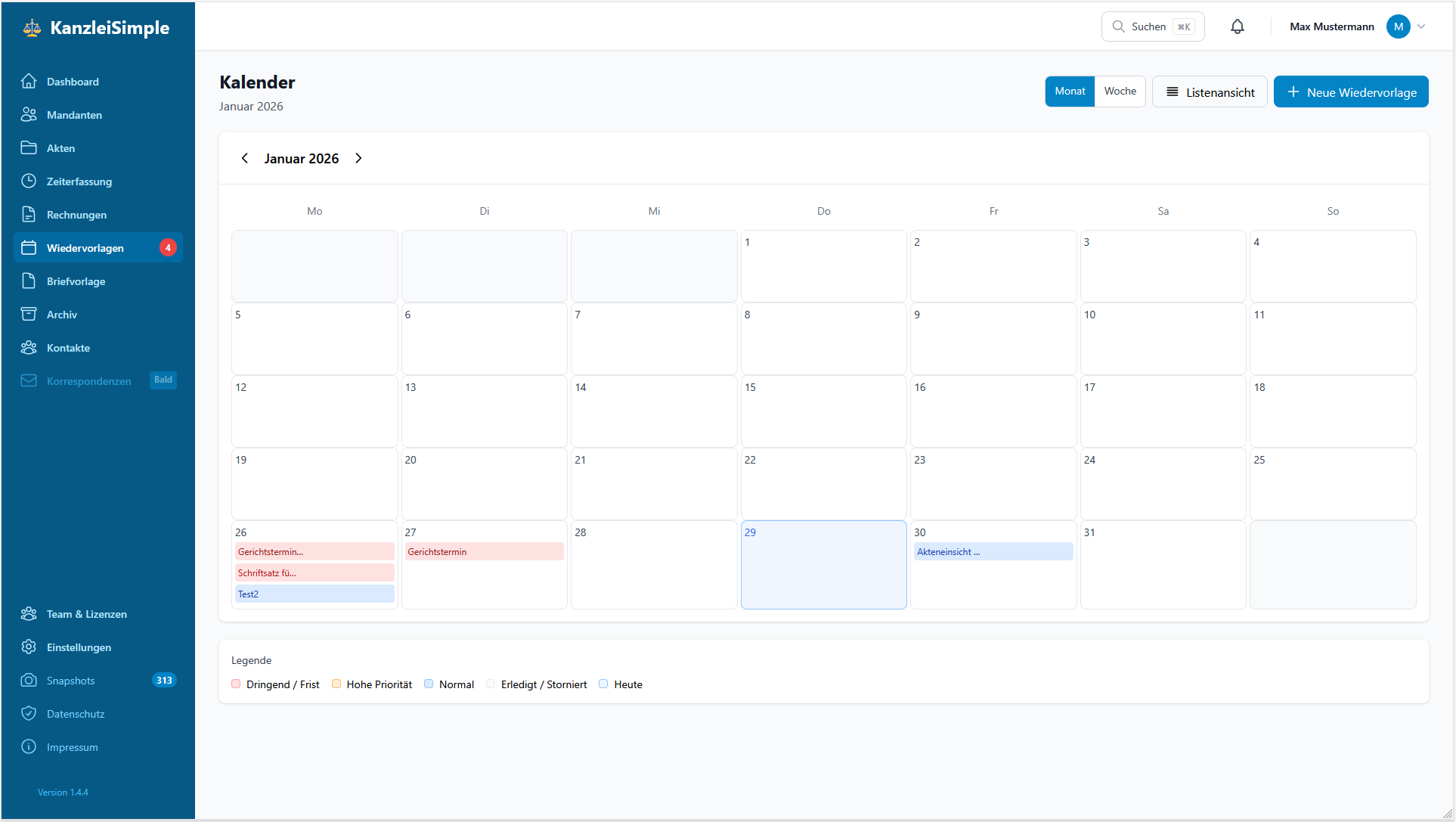 Kalenderansicht Wiedervorlagen