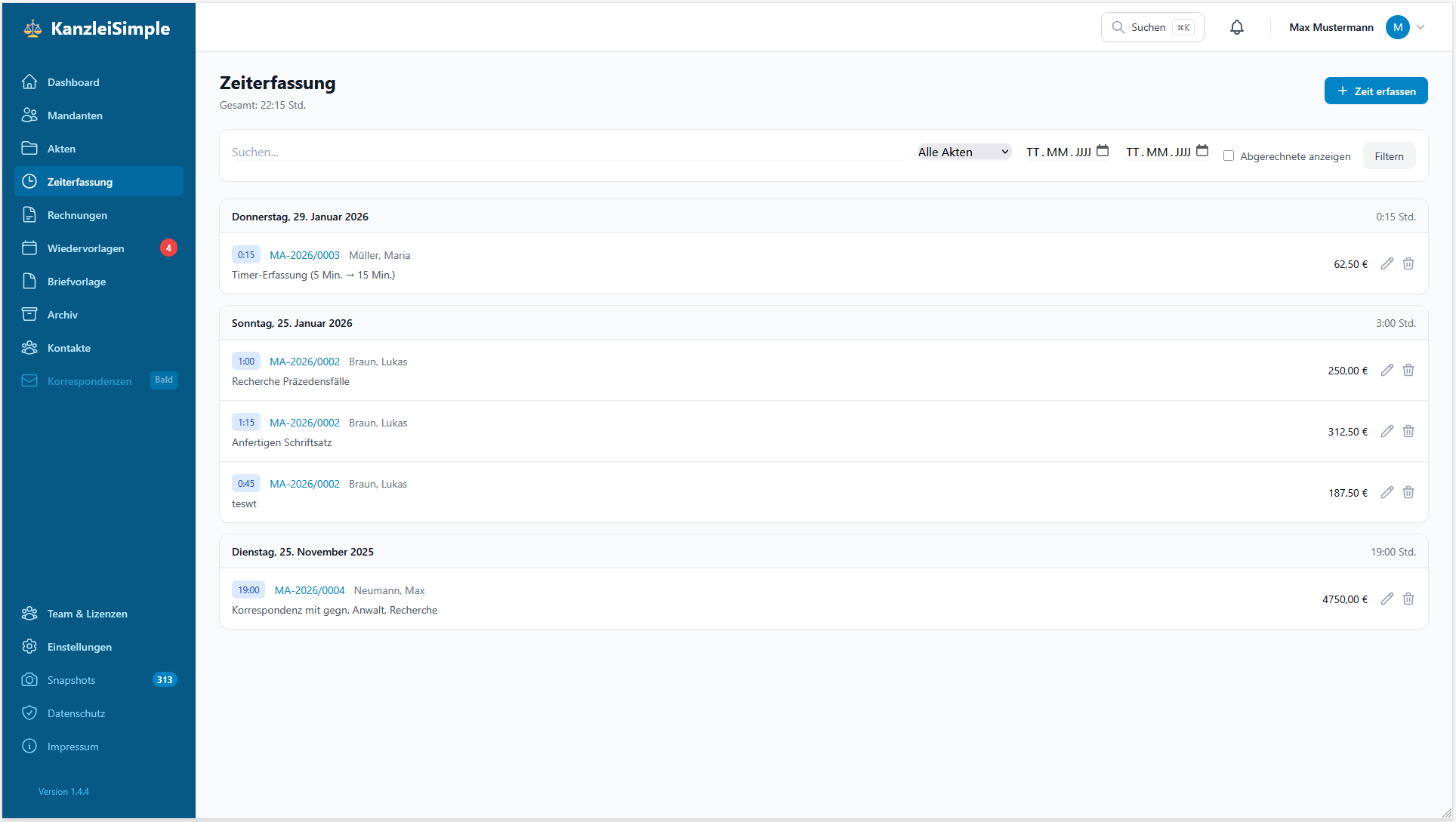 Zeiterfassungsübersicht